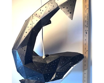 Geometric Pendant Orca Killer whale Lamp Black White Perforated plastic