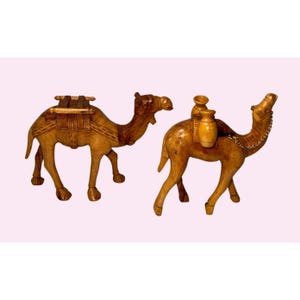 Hand-Carved olive Wood Camel Figurines With Decorative Saddle Unique Design
