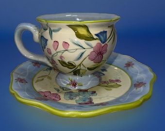 Tracy Porter Coffee Tea Cup Mug Saucer Dessert Plate Ruffled Cottagecore Flower