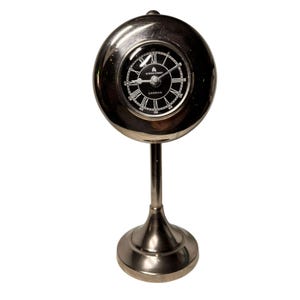 Vintage Silver Metal Table Clock With Roman Numerals & London Label