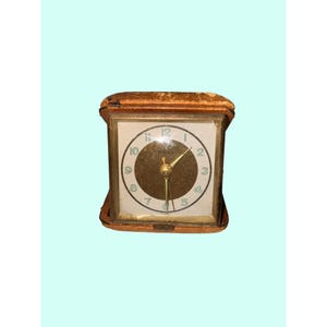 Vintage Travellers Folding Travel Alarm Clock In Leather Case