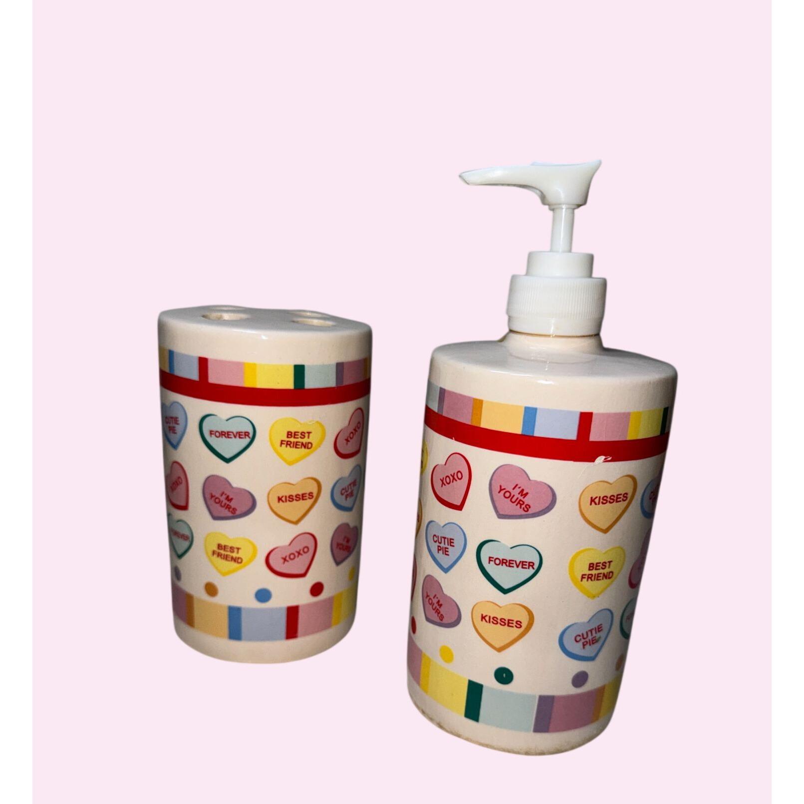 Vintage Valentine Sweetheart Ceramic Soap Dispenser Toothbrush Holder bathroom