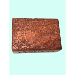 vintage hand carved hinged velvet lined Handcrafted Wooden Tree Life Jewelry Box