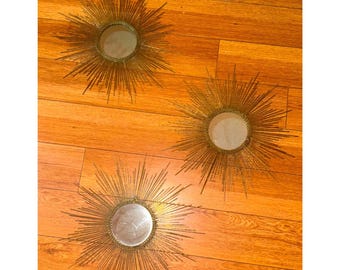 Väggspeglar i mässing, guld, solsken, Pier 1 Imports, set 3, rund konst
