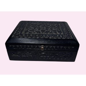 Black Carved Wooden Box 6.75x5.25 Inch Storage Organizer Ikea Sweden