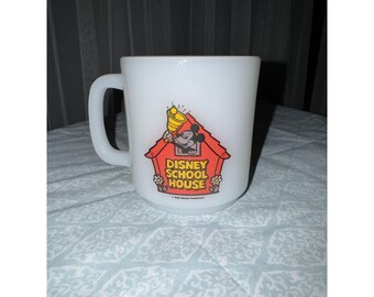 Tazza da caffè Glasbake in vetro da latte vintage del 1981, motivo Disney, scuola, casa, Topolino