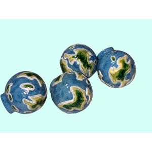 Pottery Barn 4 Earth Globe Drawer Pulls Knobs 1" Ceramic Kids Room Decor