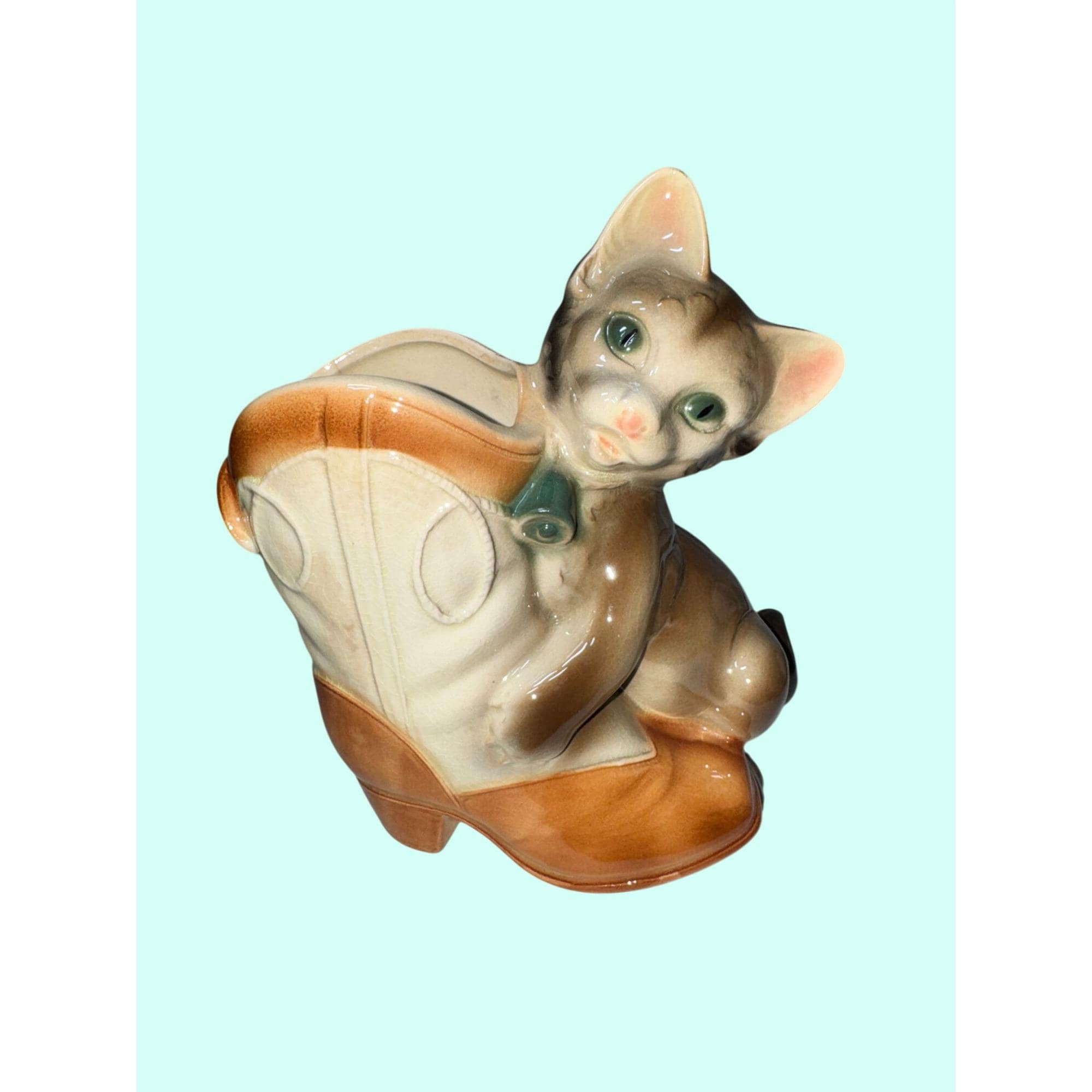 1960s 英国製 Cooper Craft 特大シャム猫 置物 37cm⁠ Royal Copley Ceramic Cat Figurine Inside Western Boot Planter