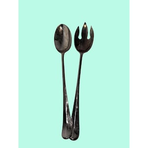 Vintage Silver-Plated Salad Serving Fork & Spoon Set With Simple Handle Design