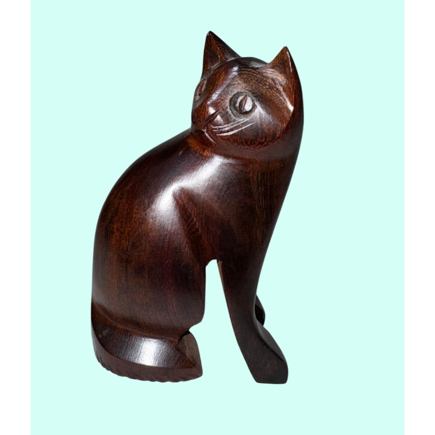 Ironwood Hand Carved Dark Wood Cat Figurine 4.5" Animal