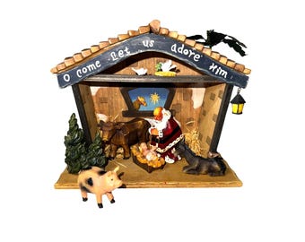 Belén de Santa Claus, Niño Jesús, Animales de granja, Decoración navideña