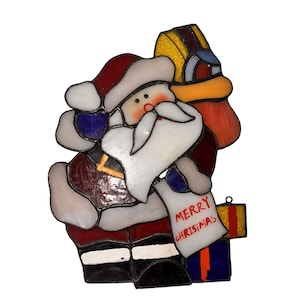Stained Glass Santa Claus Merry Christmas Ornament 6” Multicolor