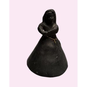 Handcrafted Black Clay Woman Folded Arms 4&quot; Rustic Folk Art Decor primitive brutalist