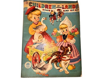 Libro de actividades y colorear "Niños de otras tierras", de Whitman, años 50