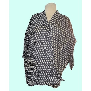Vintage Japanese Haori Kimono Jacket Black Geometric White Print