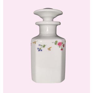 Limoges Porcelain lidded Apothecary Jar Floral flowers cottage core vanity bottle