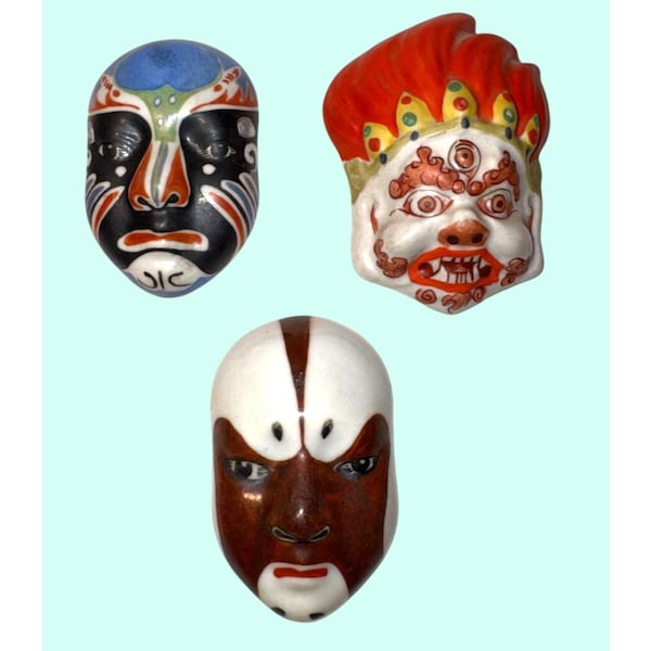 Porcelain Mini Masks Wall Hanging Decor Japanese Kabuki Opera Art