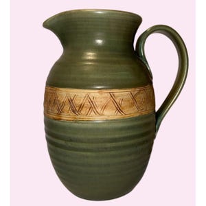 Handmade Green Ceramic Pitcher Signed Christensen Kirby Studio Pottery
