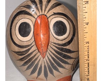 手作りの陶器製フクロウの置物 大胆な黒とオレンジのデザイン メキシコ