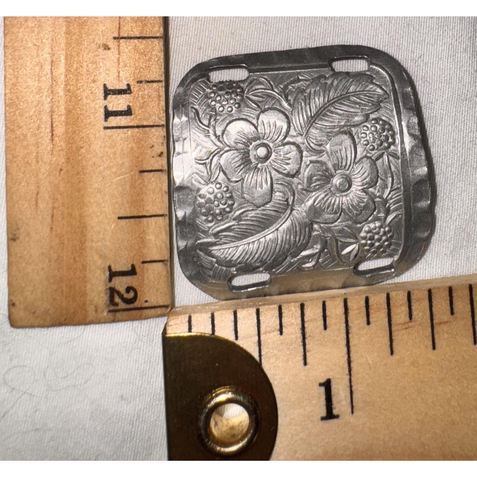 Stamped Metal Floral Belt Buckle Set 5 Pcs Decorative concho Vintage German Silver And Turquoise Concho Leather Belt | eBay main image 4