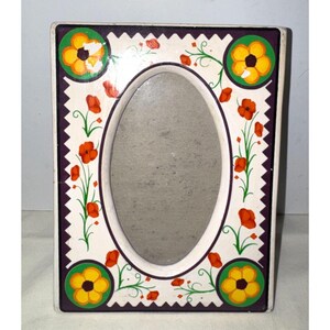 Hand Painted Floral Oval Photo Frame Rectangular Black White Yellow