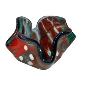 Handcrafted Multicolor Fused Glass Bowl With Abstract Design & Wavy Edges 3&quot;x3&quot;x2&quot;