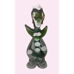 12&quot; Murano Art Glass Clown Figurine Green White Base Display Piece