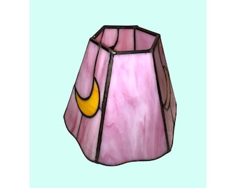 Pink Stained slag Glass Lampshade Yellow Crescent Moon Design Vintage