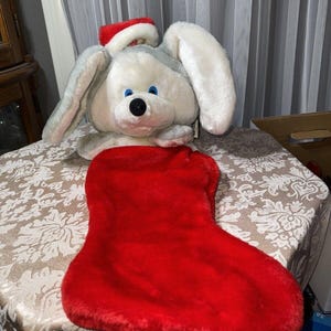 Smithy Gray Mouse Santa Hat Plush Christmas Stocking 27&quot; Vintage Great Condition