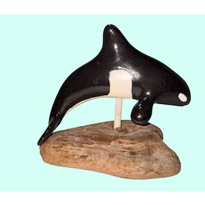 vintage Handcrafted Ceramic Orca On Driftwood Base Figurine