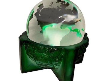 Glass Globe With Frosted Continents & Decorative green glass Base