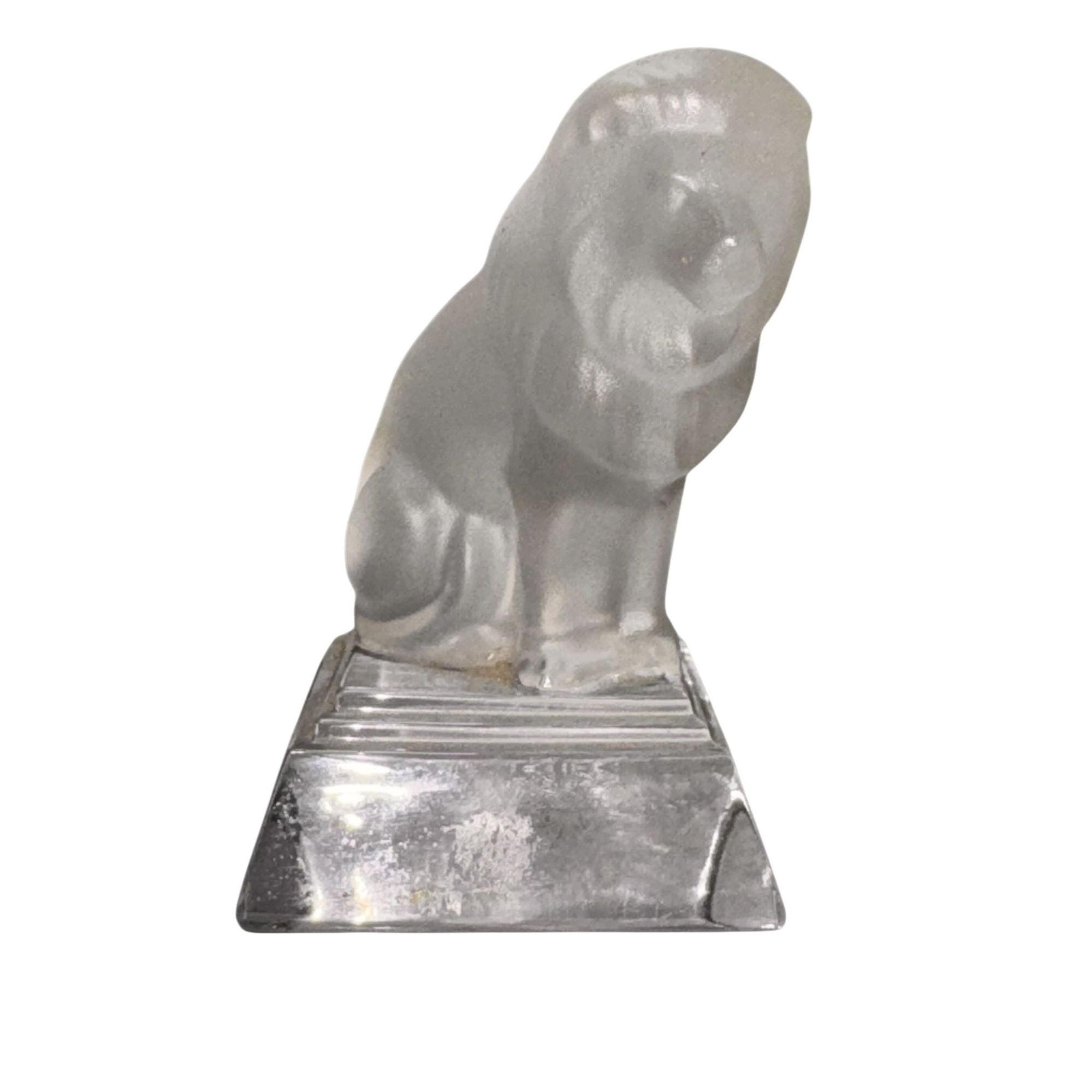 Frosted Glass Lion Figurine on Clear Base by Goebel - 2.75 Inches