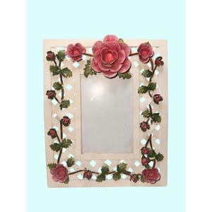 Malden garden metal Floral Lattice Picture Frame With Pink Roses & Vine Accents vanity Tabletop Display cottage