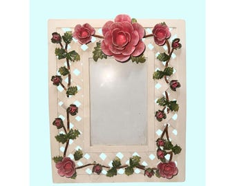 Malden garden metal Floral Lattice Picture Frame With Pink Roses & Vine Accents vanity Tabletop Display cottage