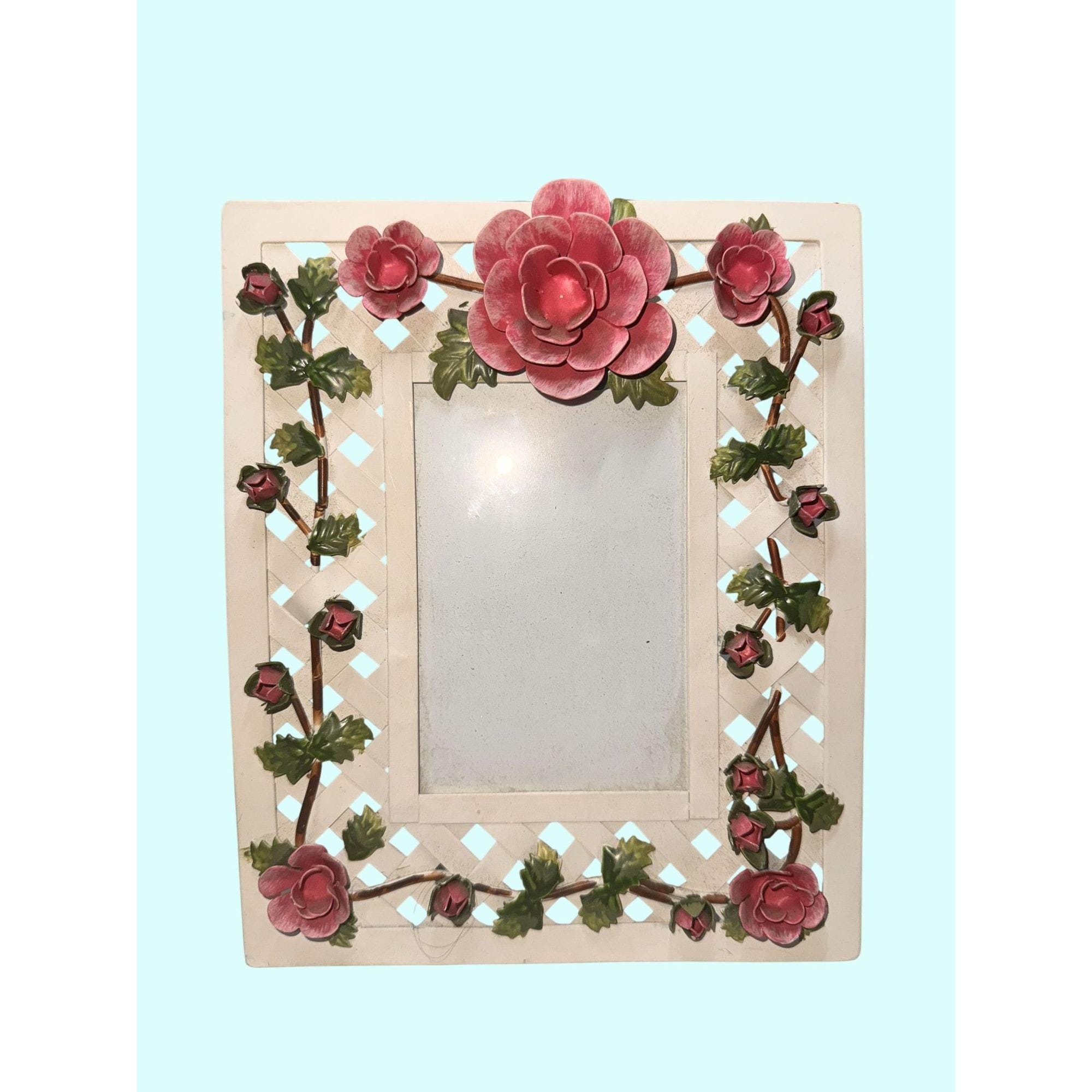 Malden Garden Metal Floral Lattice Picture Frame With Pink Roses