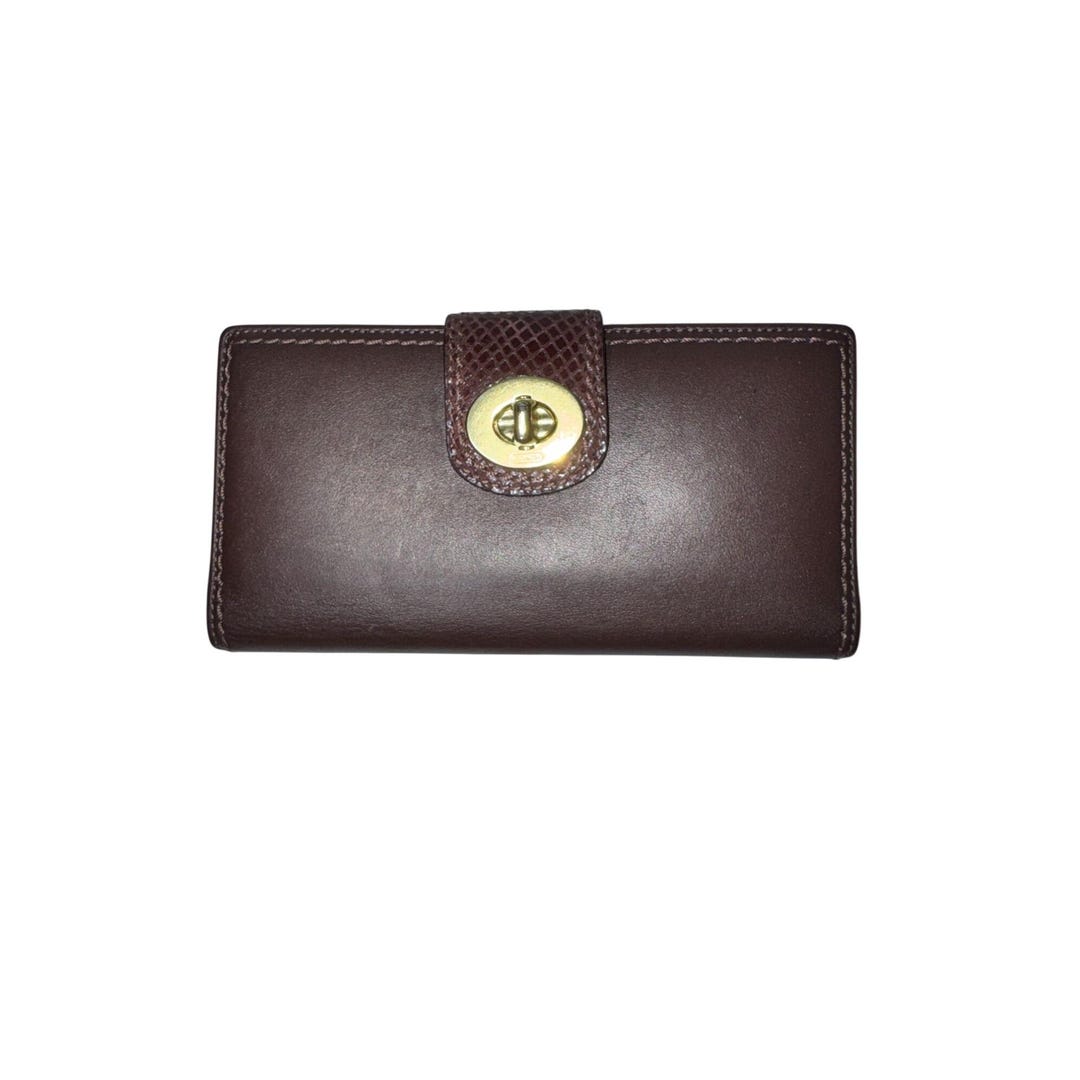 小物 COACH 65th Turnlock Bifold wallet m742 Coach Brown Leather Turnlock Wallet Snap Closure Vintage Design - Etsy