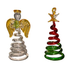 Glass Angel & Christmas Tree Figurines Handcrafted Mini Decorations