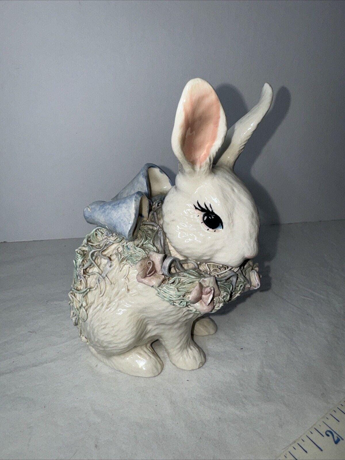 Vintage DILLEY'S Bunny Rabbit Spaghetti Pottery Ceramic SIGNED