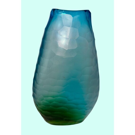 青緑グラデーション ガラス花瓶 ファセットグラデーションガラス花瓶