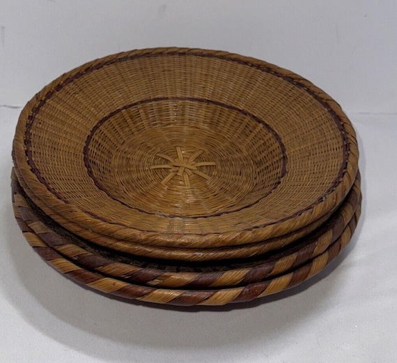 ヴィンテージの美しい手編みの草竹製バスケット4個（未使用） - Etsy 日本