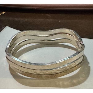 Bracciale rigido vintage a tripla divisione in argento sterling 925 messicano, gioielli massicci