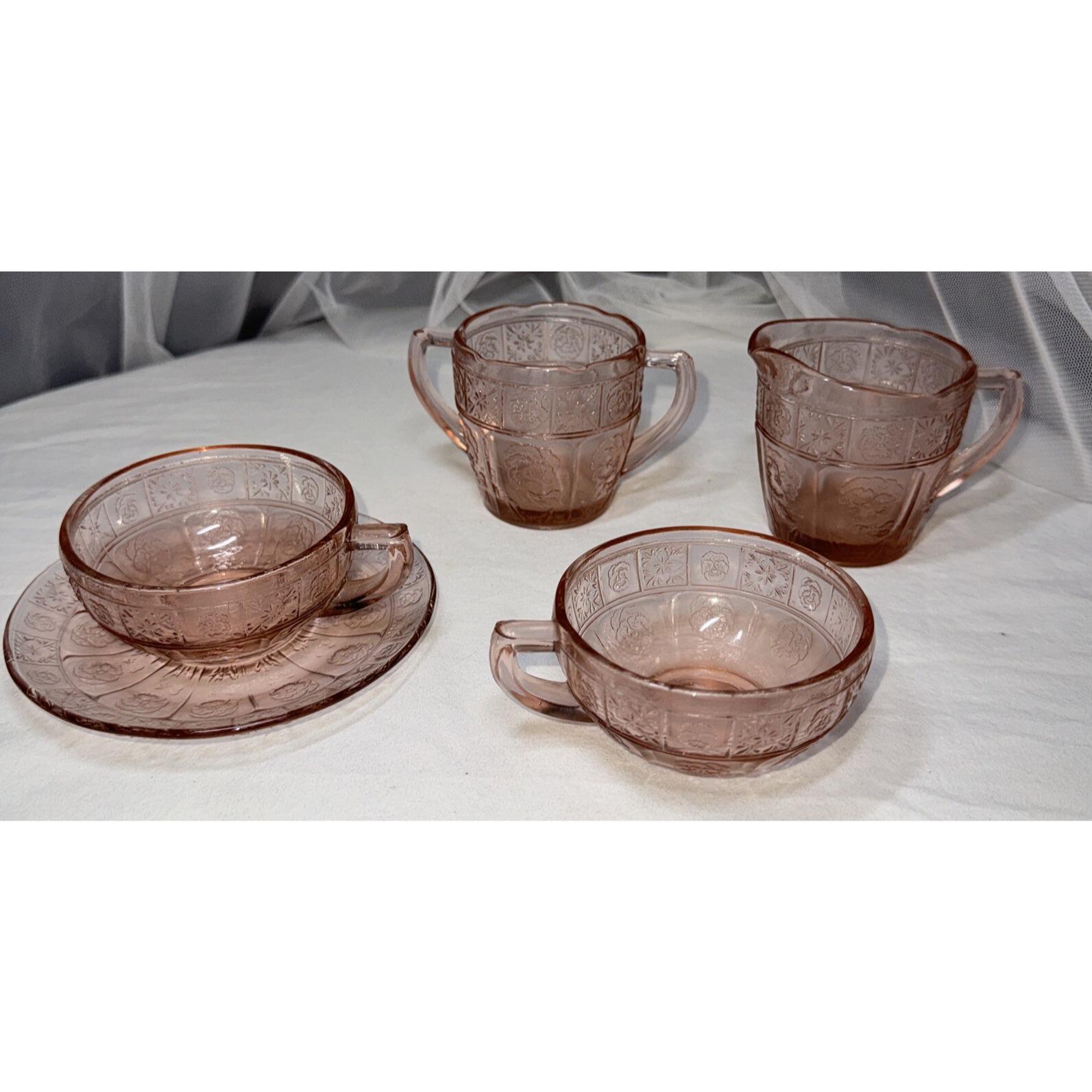 5 Mini Jeanette Junior Pink Depression Glass Tea Set Sugar Creamer