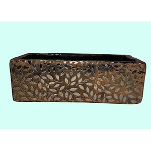 Decorative Rectangular Planter Box Embossed Leaf Pattern 9x4x3 Inches
