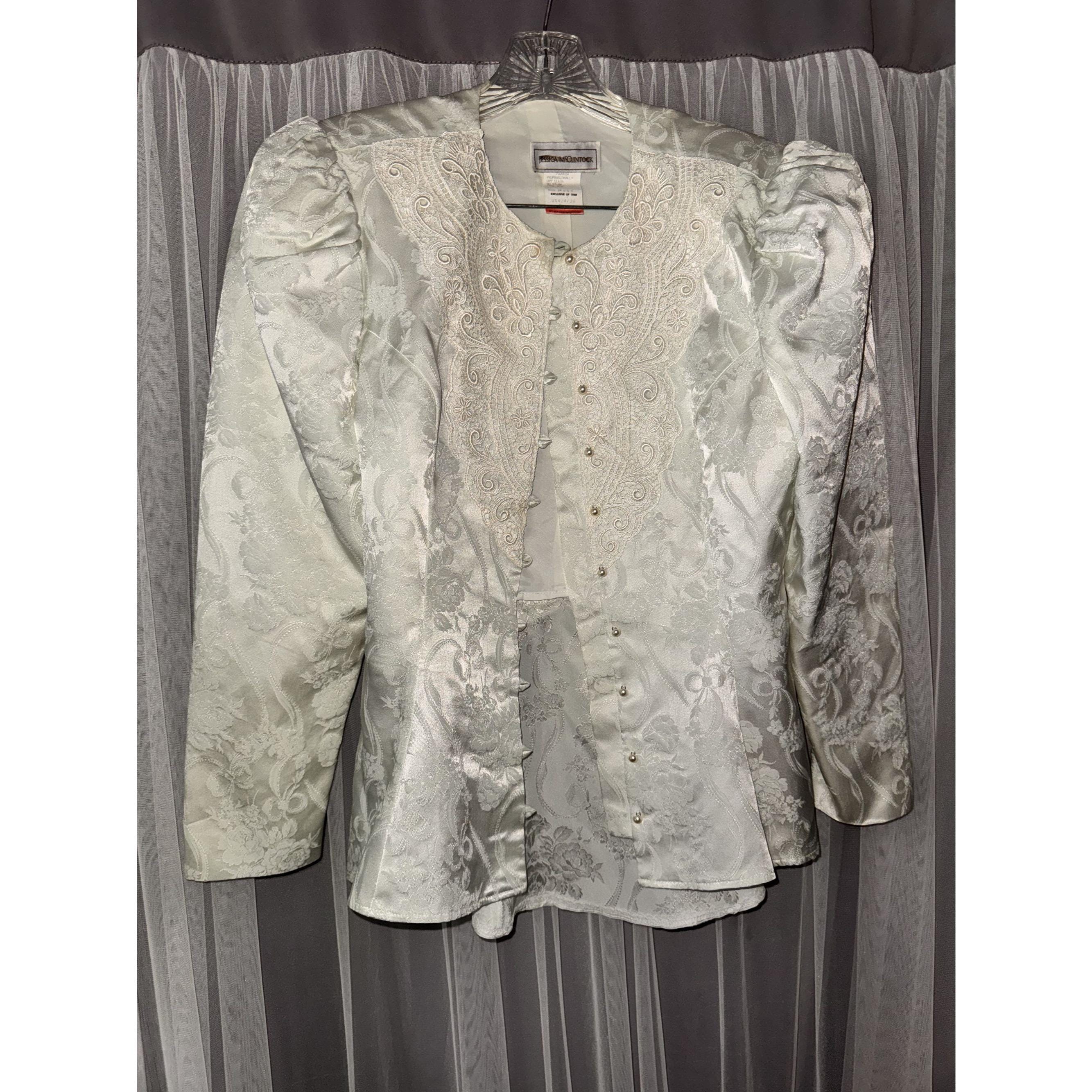 Jessica Mcclintock White Satin Brocade Womens Jacket With