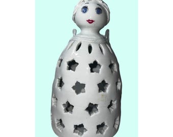 Keramische lichtgevende engel kandelaar gesigneerd Design Italy