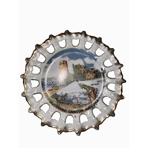 Grand Canyon Arizona Souvenir Decorative Plate With Gold Trim & Lace Edge