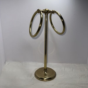 Vintage Brass Double Ring Hand Towel Holder 12” Tall