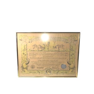 May include: A framed certificate titled IMPERIVM NEPTVNI REGIS with a gold-colored metal frame. The document features illustrations of Neptune, sea creatures, and mermaids, with printed text and a blue circular seal at the bottom right corner.