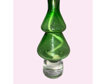 Green Glass Christmas tree Oil Lamp Clear Base Vintage Decorative Piece