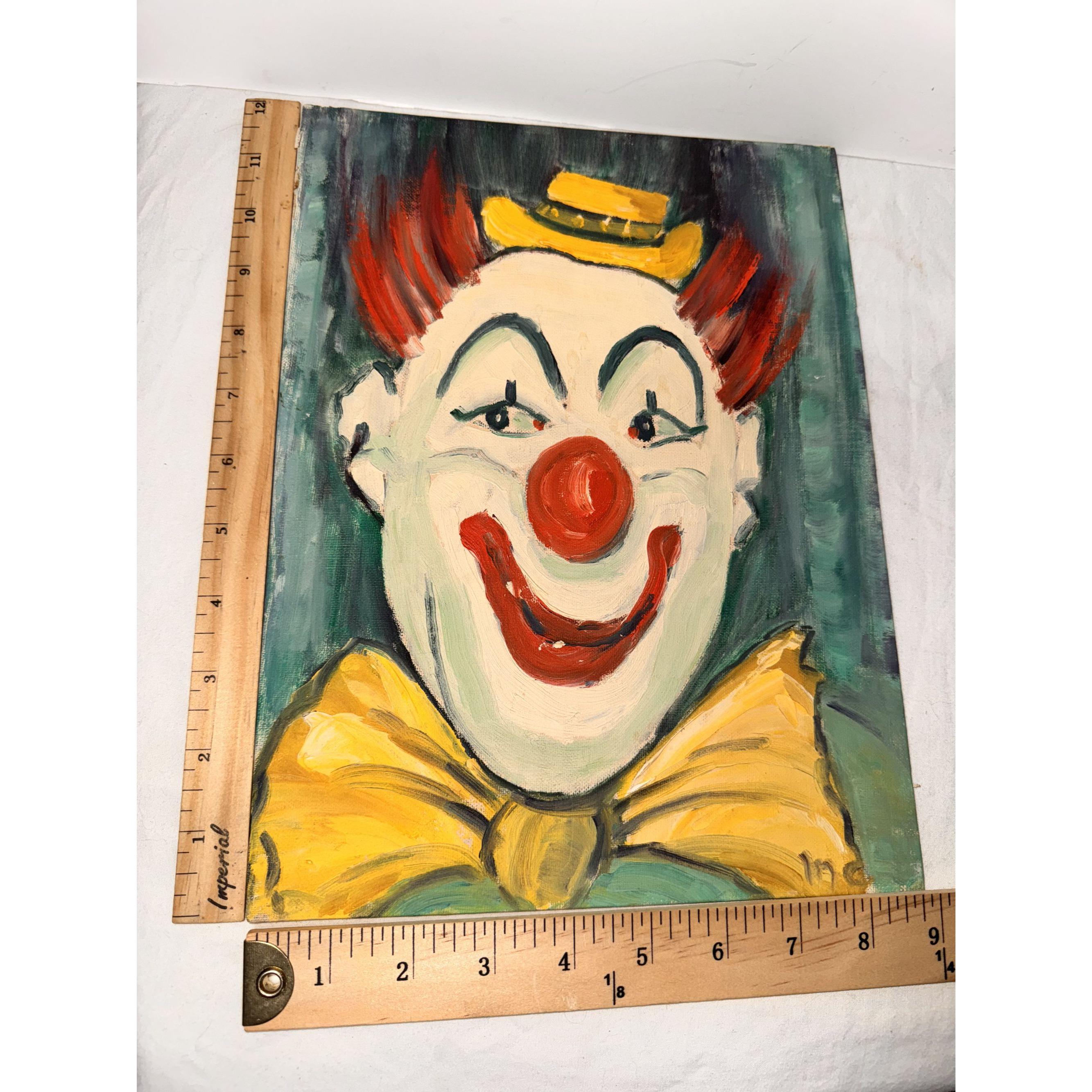 1950年代のアートワーク、カラフルなヴィンテージピエロの油絵セット
